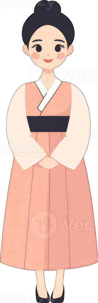 A cartoon girl in a traditional korean dress png