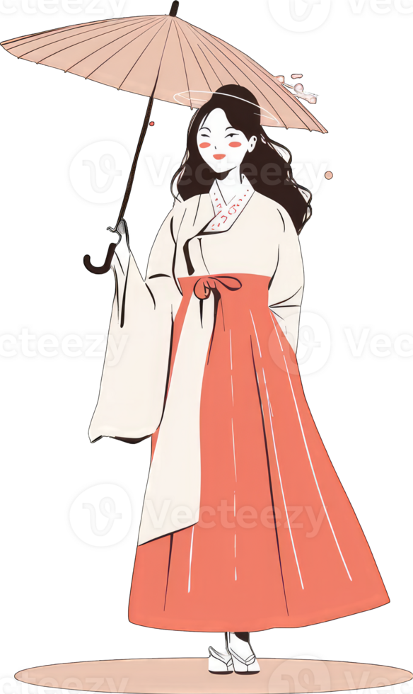 An illustration of a woman in a traditional korean dress png