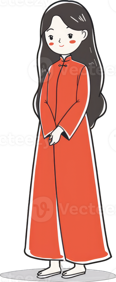 A cartoon girl in a red dress png
