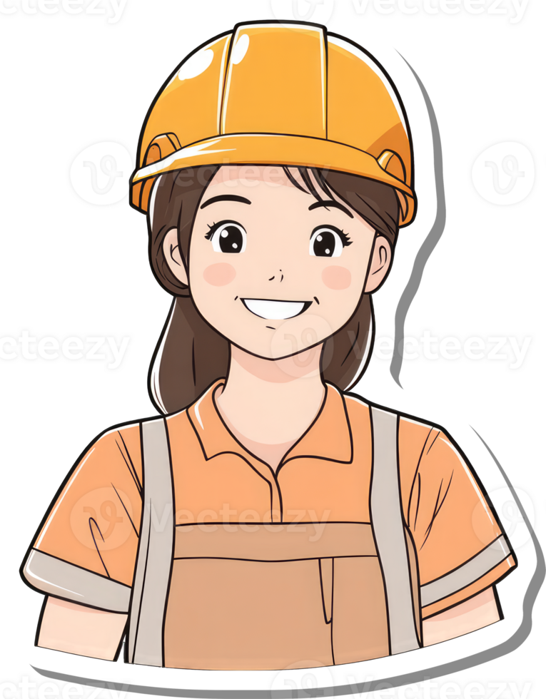 A sticker of a woman wearing an orange hard hat png