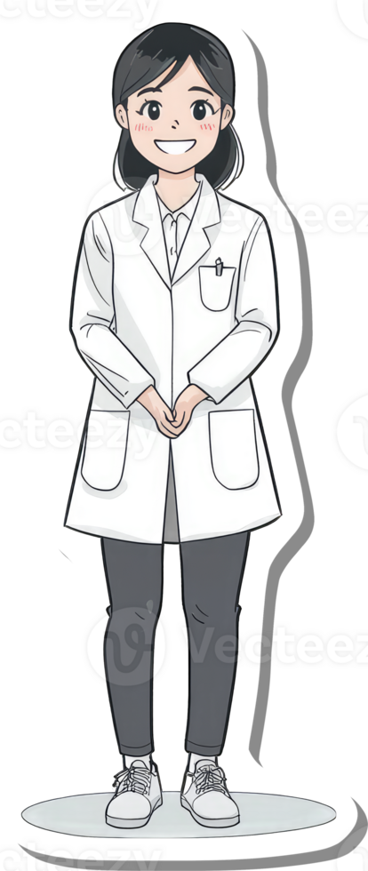 A cartoon female doctor wearing a lab coat png
