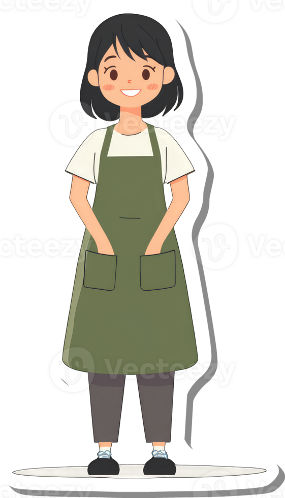 A cartoon woman wearing an apron and apron png