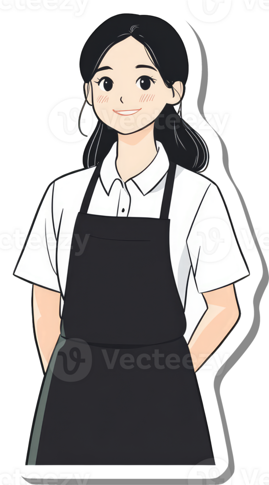 A cartoon woman wearing an apron and black shirt png