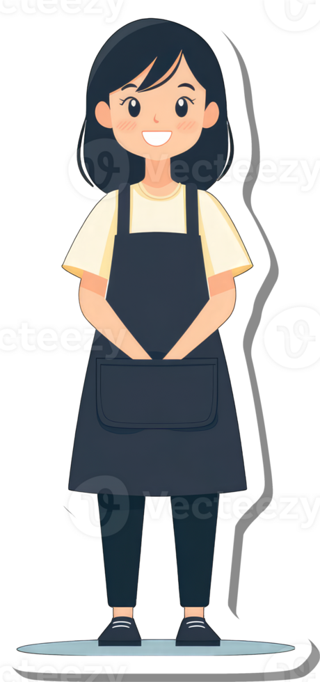 A cartoon woman wearing an apron and holding a bag png