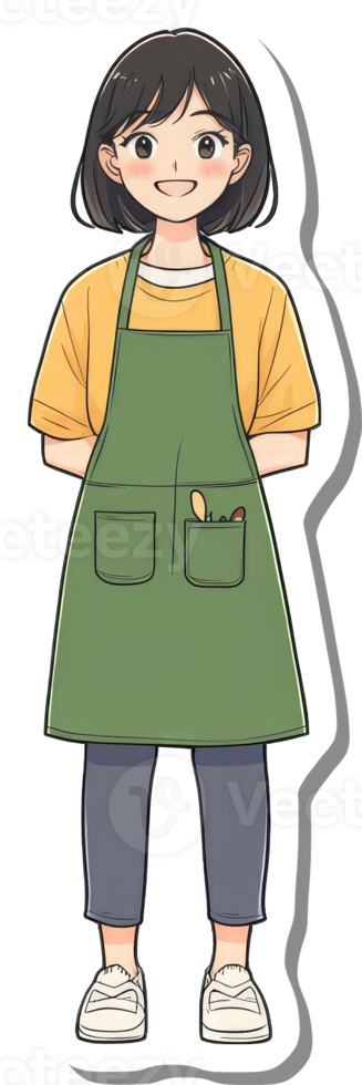 Anime girl wearing an apron and holding a knife png