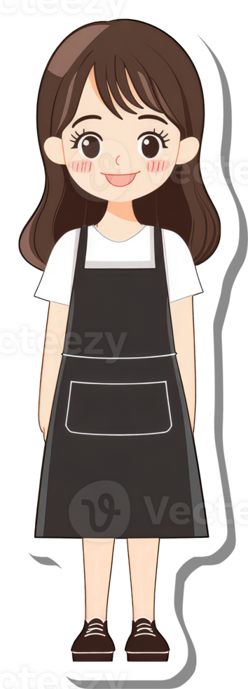 A girl in a black apron and white shirt png