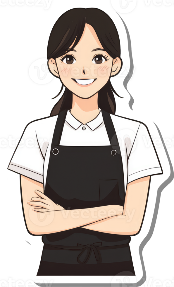 A cartoon woman in a black apron png