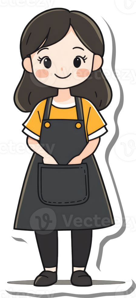 A cartoon girl wearing an apron and holding a purse png