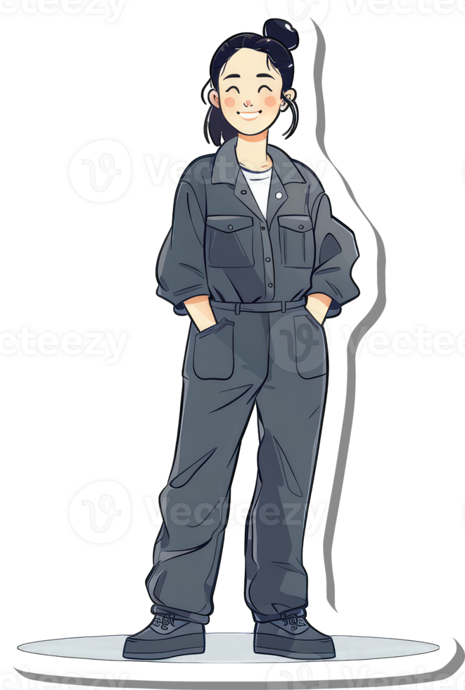 A sticker of a woman in a black jumpsuit png