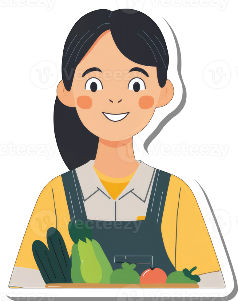 A woman holding a tray of vegetables sticker png