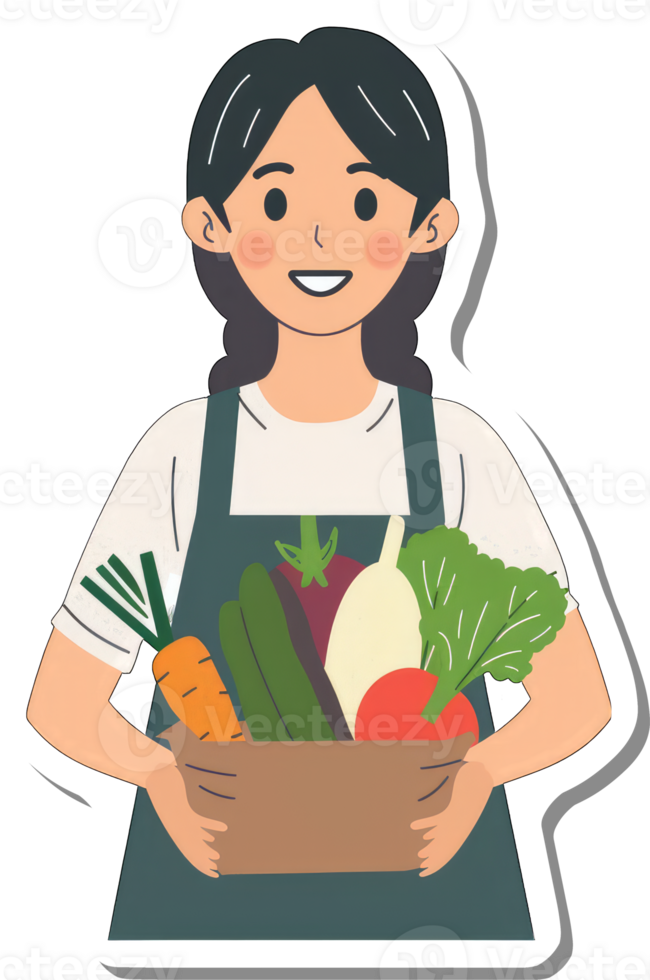 A woman holding a box of vegetables png