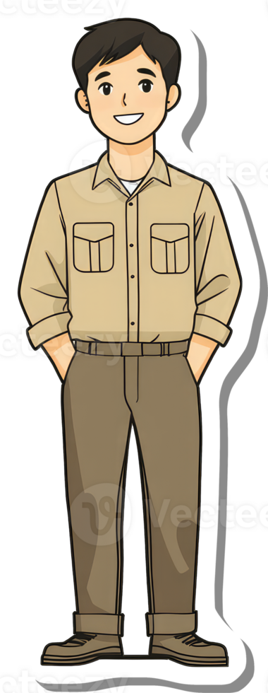 A cartoon man in a brown shirt and khaki pants png