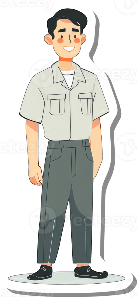 A cartoon man in a white shirt and grey pants png