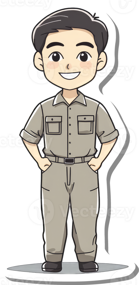 A cartoon man in a uniform standing with his hands on his hips png