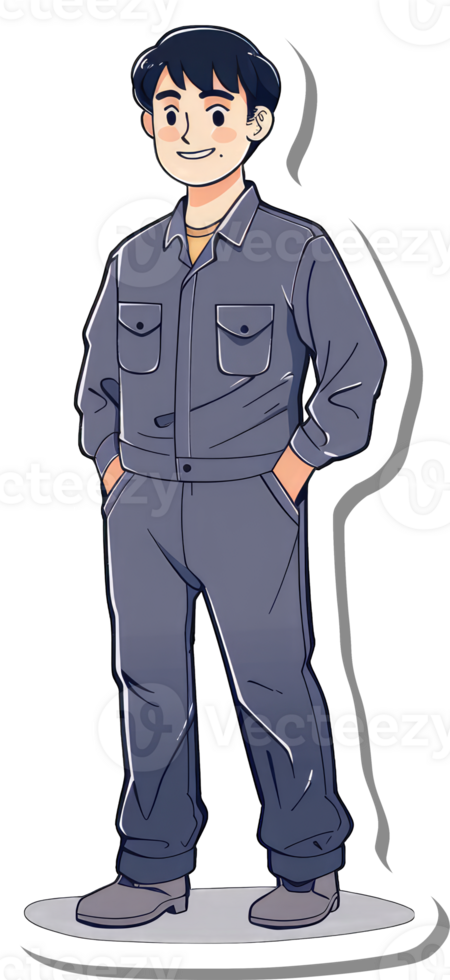 A cartoon man in a blue overalls png