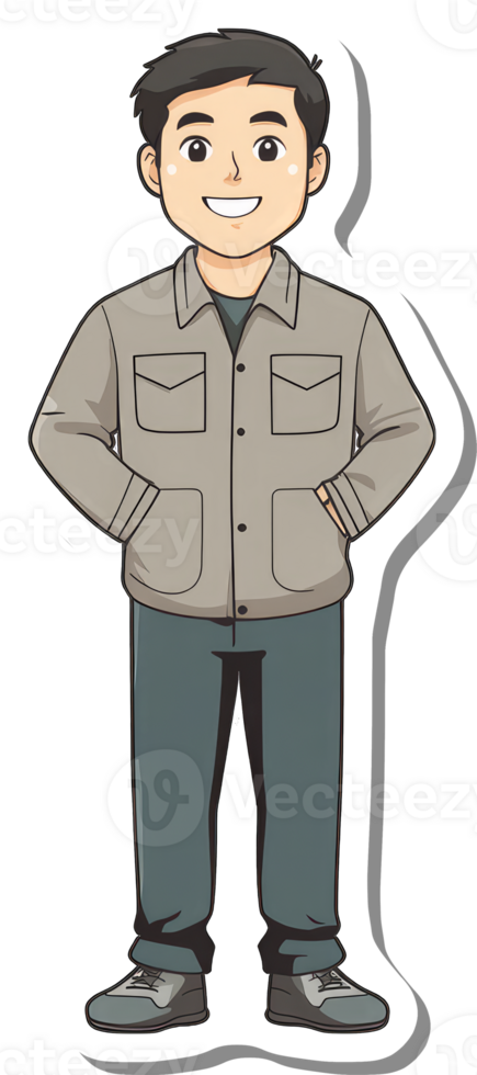 A cartoon man in a jacket and jeans png