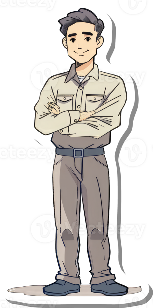 A cartoon man in a uniform standing with his arms crossed png