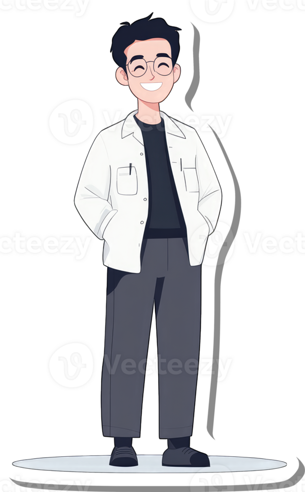 A sticker of a man in a white jacket png