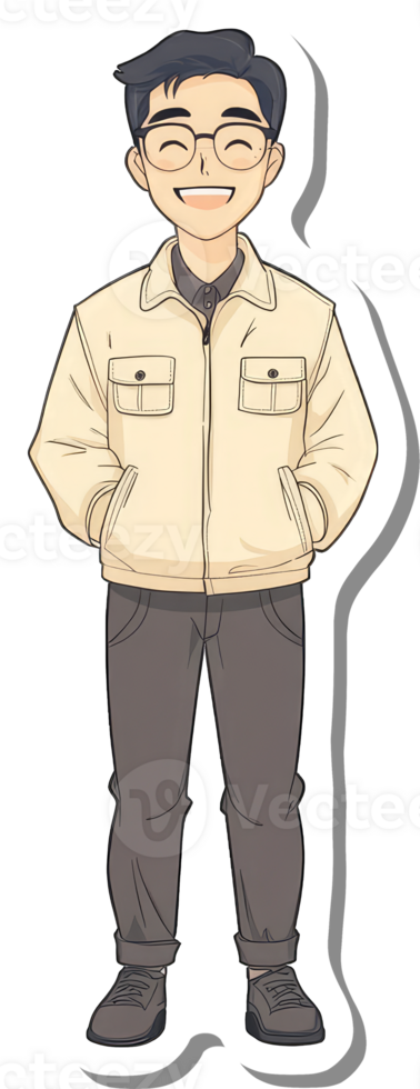 A cartoon man wearing glasses and a jacket png