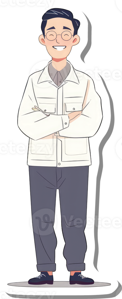 A sticker of a man in a white shirt and jeans png
