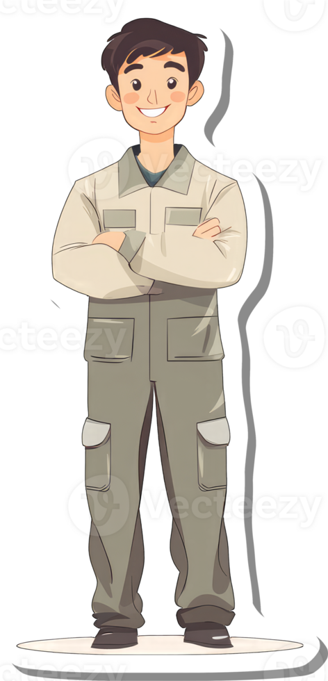 A cartoon man in a work uniform png