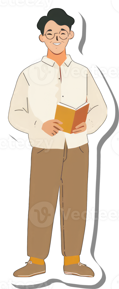 A man holding a book by a sticker png