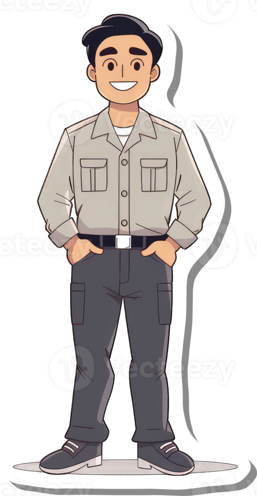 A cartoon man in a uniform standing with his hands in his pockets png