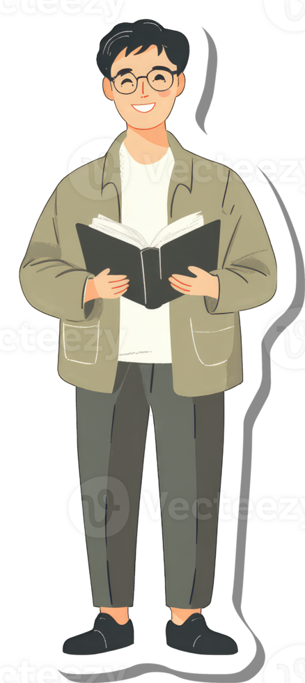 A sticker of a man holding a book png