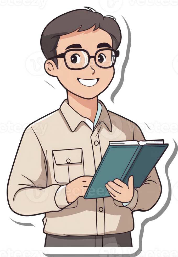 A man with glasses holding a book png