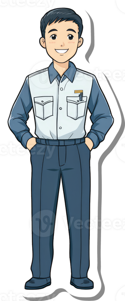 A cartoon man in a uniform standing with his hands on his hips png