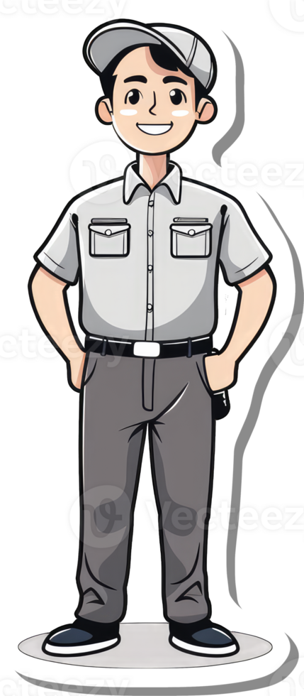 Cartoon man in uniform standing with his hands on his hips png