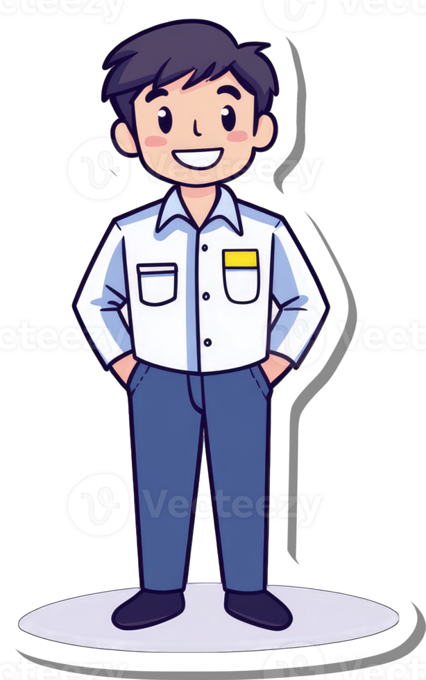 A sticker of a man in blue shirt and white pants png