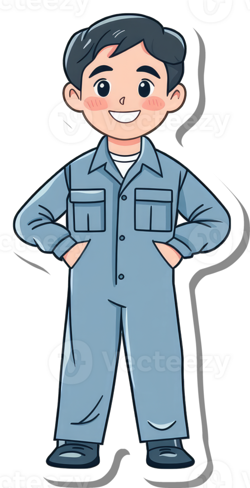 A cartoon man in blue overalls png