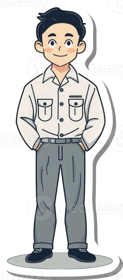 A cartoon man in a white shirt and grey pants png