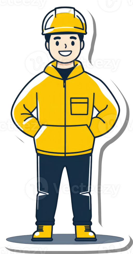 A sticker of a man in a yellow jacket png