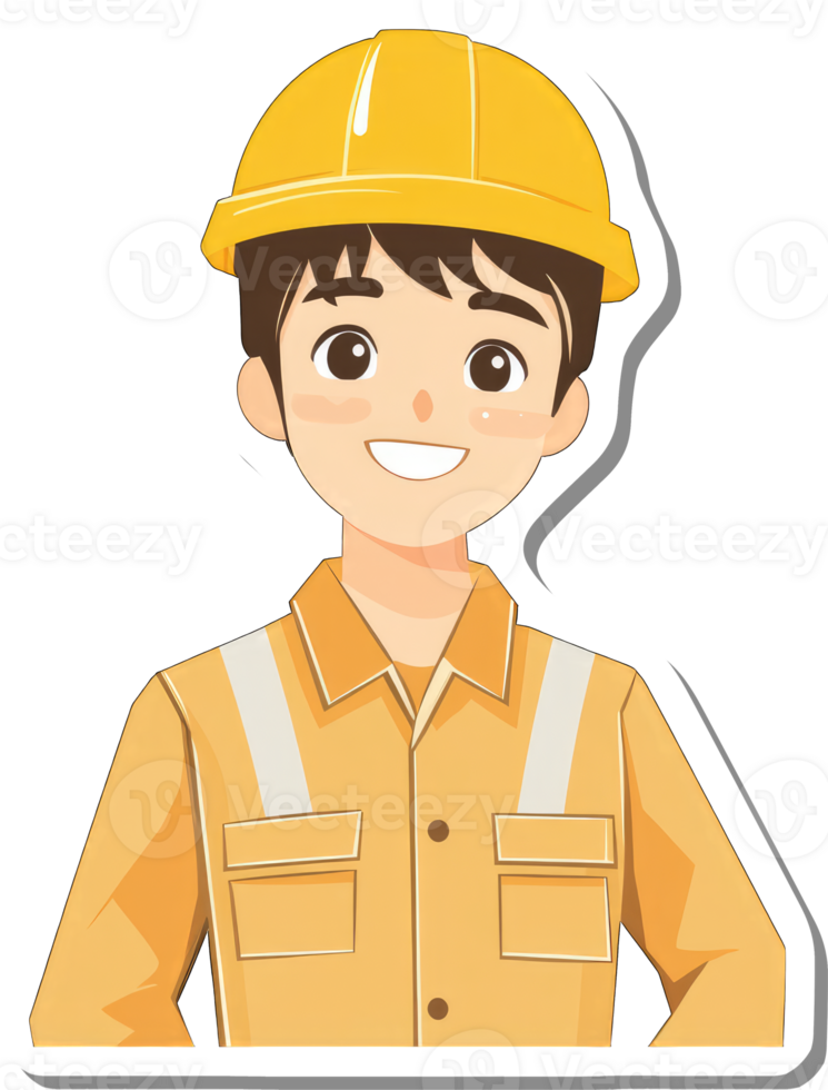 A cartoon construction worker with a hard hat png