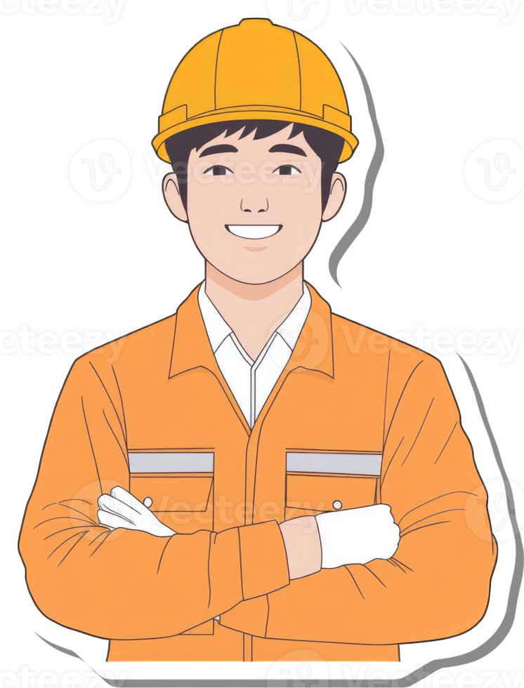 A sticker of a man in an orange hard hat png