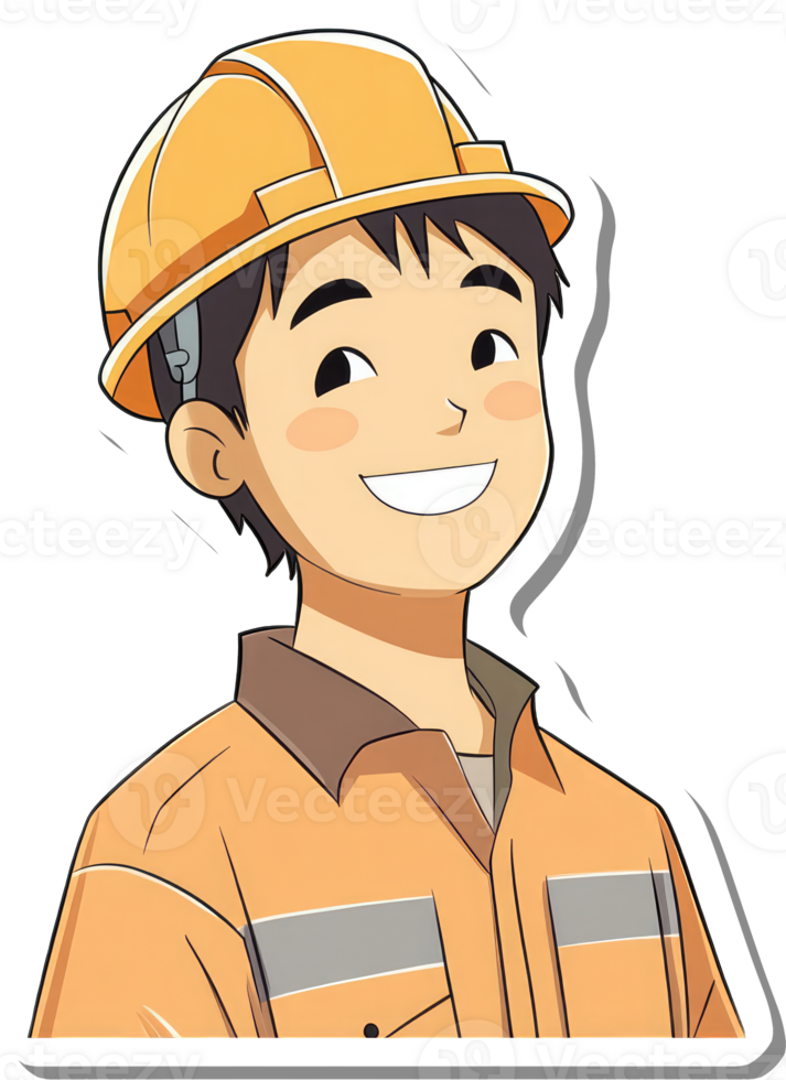A cartoon man wearing an orange hard hat png