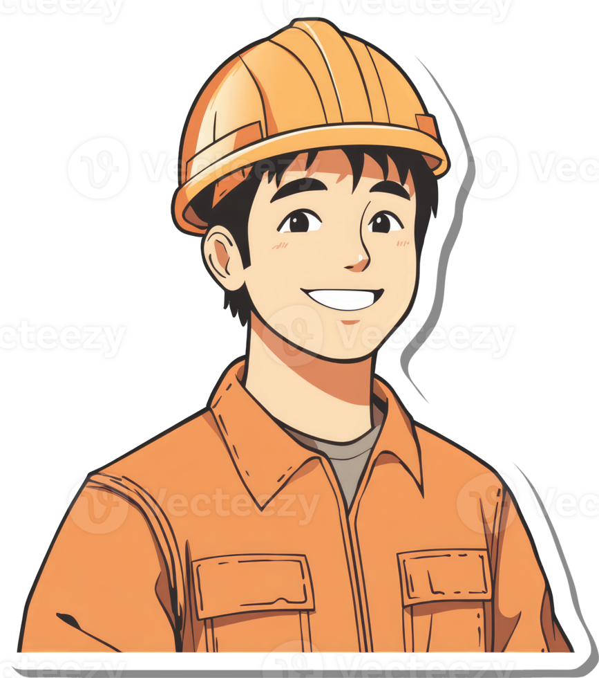 A sticker of a man wearing an orange hard hat png