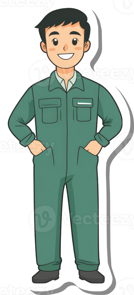 A sticker of a man in a green coverall png