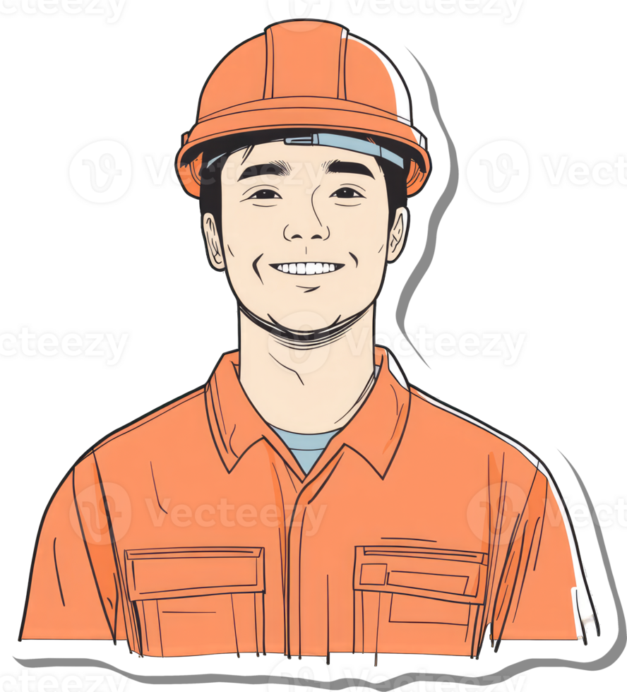 A sticker of a man in an orange hard hat png