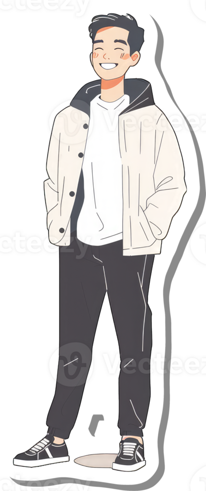 A sticker of a man in a jacket and pants png