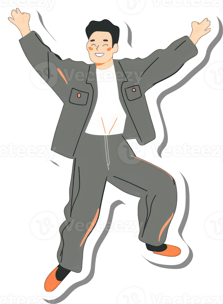 A sticker of a man in a suit jumping png