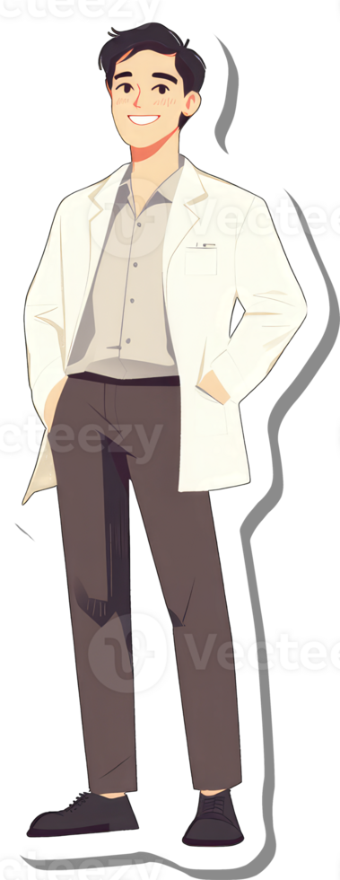 A cartoon man in a white coat and black pants png