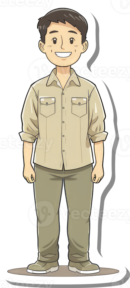 A cartoon man in a khaki shirt and khaki pants png