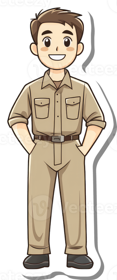 A cartoon man in a uniform standing with his hands in his pockets png