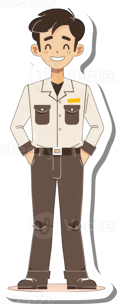 A cartoon man in a uniform standing with his hands on his hips png