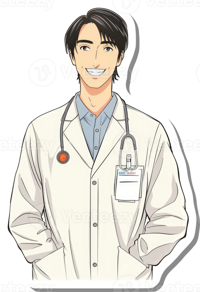 A cartoon doctor wearing a white coat and stethoscope png