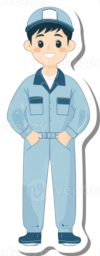 A sticker of a man in blue overalls png