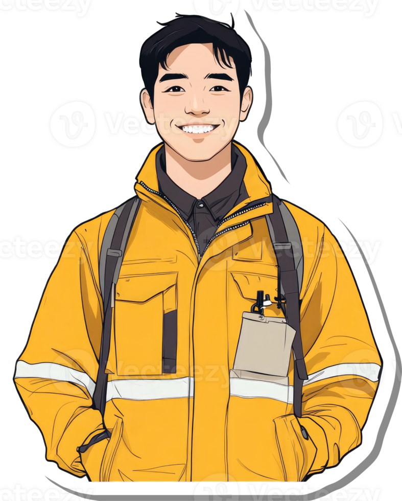 A sticker of a man in a fireman's uniform png